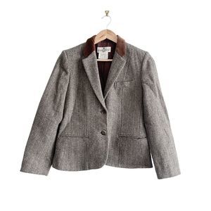 Vintage Baycrest Blazer Wool Silk Tan Gray Tweed Velvet Collar Women's 12 Jacket